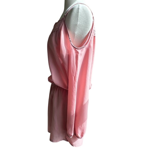 Pink Chiffon Romper Crochet Trim Adjustable Strap Bishop Sleeve XL - Picture 5 of 14